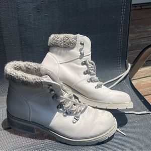 White suede winter combat boots